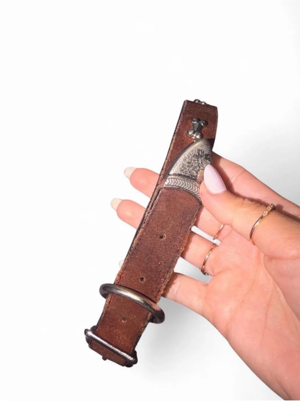 Vintage 1997 Leather Studded Dog Collar - Brown